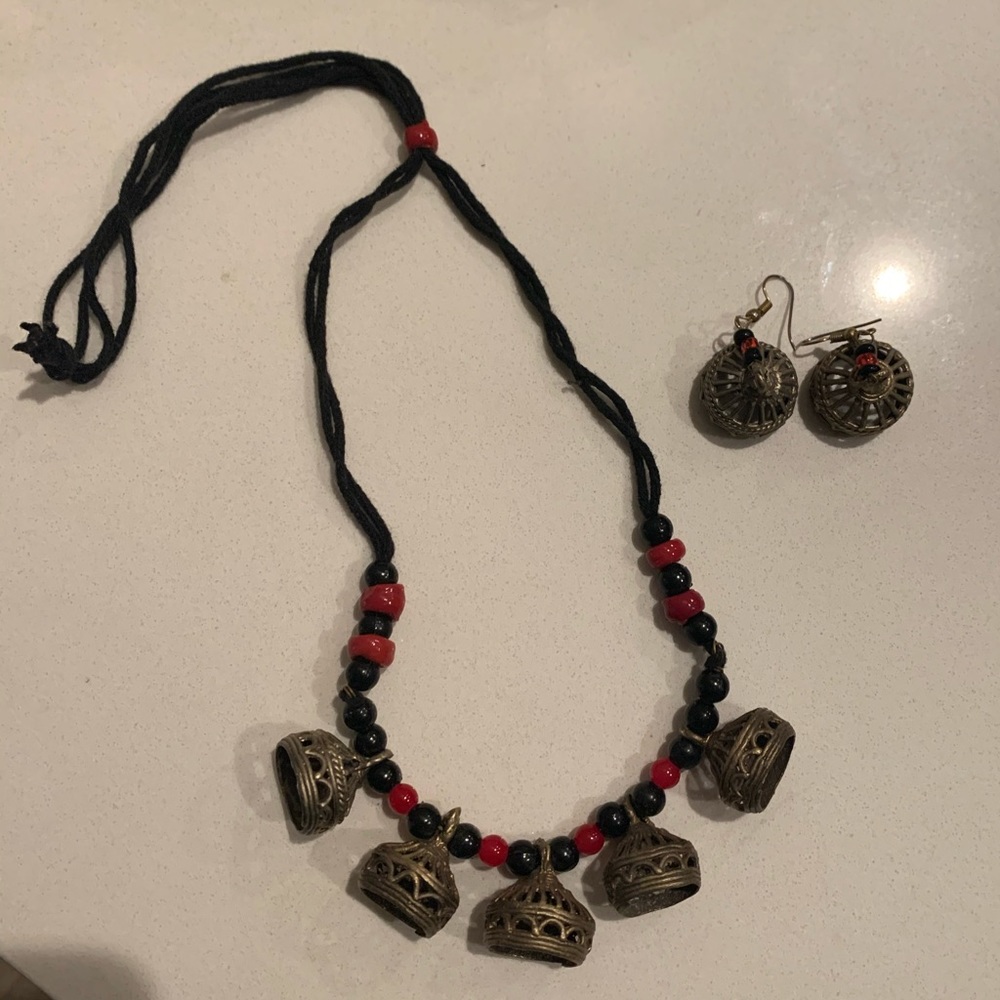 Vintage Indian Dhokra Necklace & Earrings Set